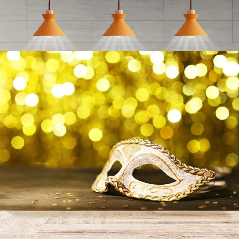 Photography Backdrop Party Masquerade Back Drop Mystic Carnival Mask Golden Boken Dots Prom Background Wall Home Decor Banner