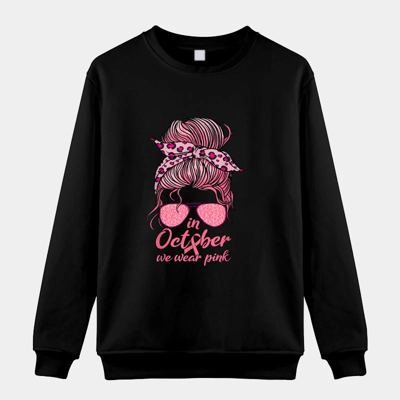 New Breast Cancer Sweatshirts Round Neck Long Sleeve Loose Autumn Winter Couple Sweatshirt Clothing Women Men Pullovers