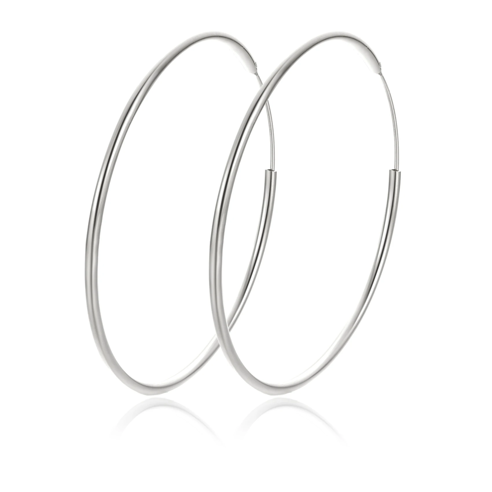 

Hoop Earrings Real 925 Sterling Silver Earrings, 50mm Big Hoop Earring Polished Round Endless Hoops Silver Earrings for Women Gi