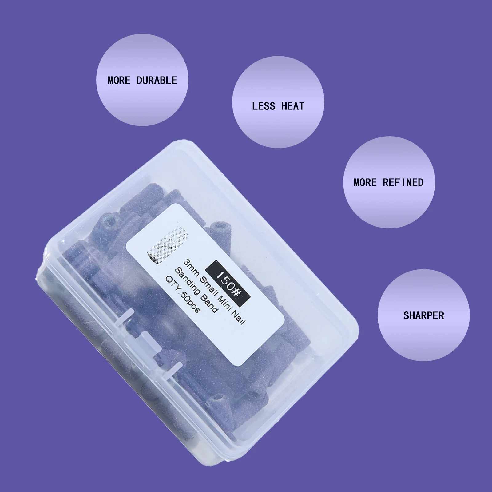 Bandas de lijado de uñas de 3mm, Mini broca negra y morada de grano 150/240/320/400, accesorio de lima de uñas eléctrica, herramienta de manicura de pulido