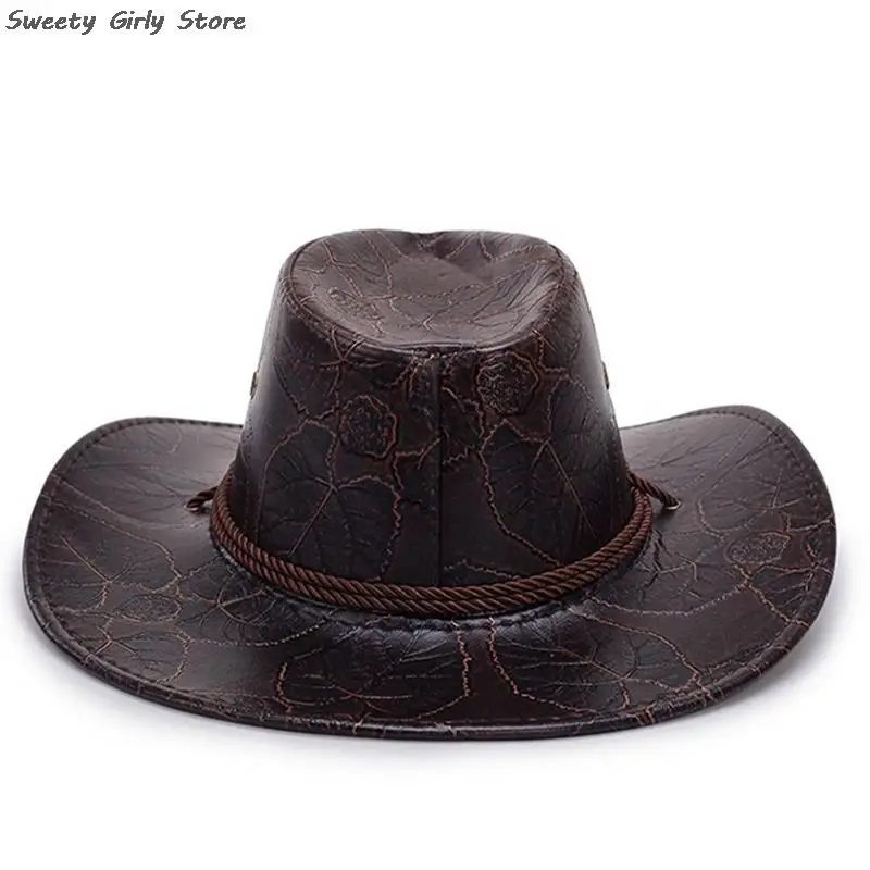 American Knight Hat Western Cowboy Leather Hats Big Brim Riding Climbing Panama Men Women Fashion Chapeau Outdoor Summer Fedora