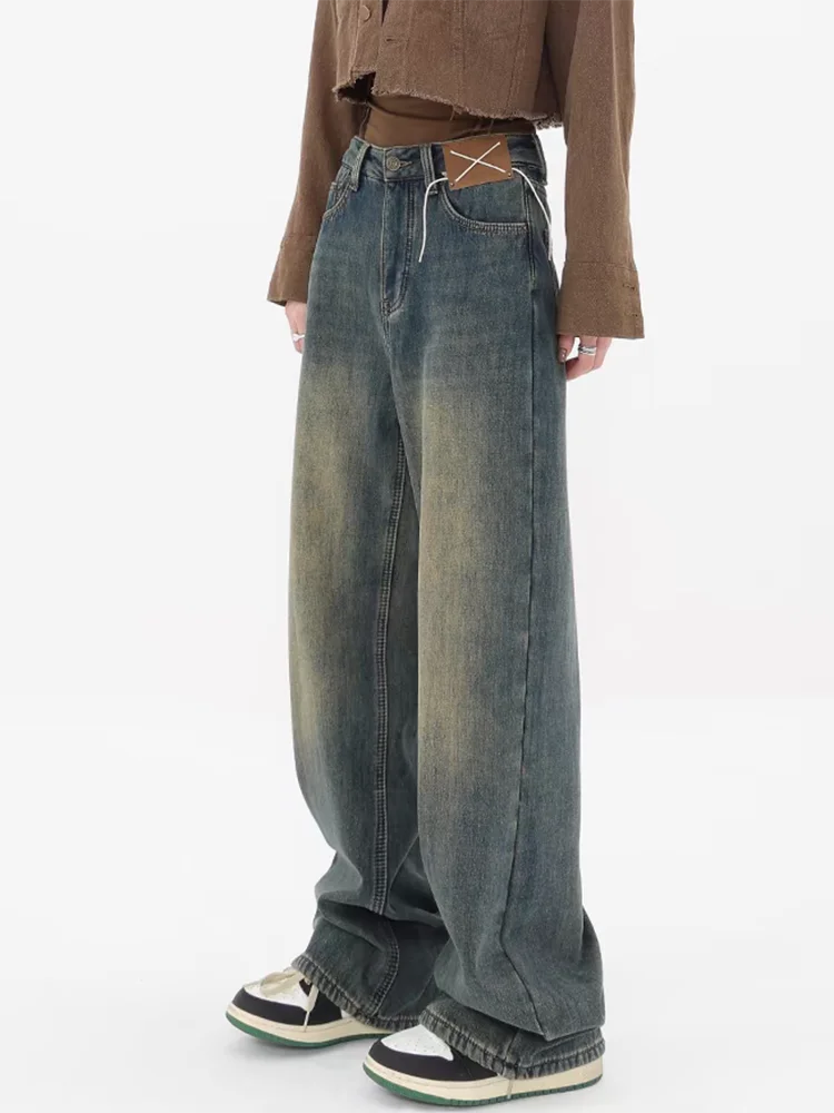 

New Vintage Straight Leg Jeans for Women Loose Fit Wide Leg Trousers High Waist Floor Length Denim Pants