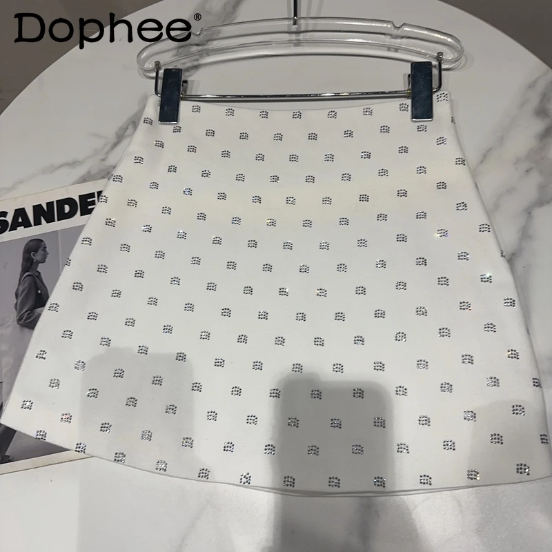 2023 Summer New Heavy Industry Letter Rhinestone Pattern Black Mini Skirt Women Socialite Hip A- Line One-Step Skirt High Street