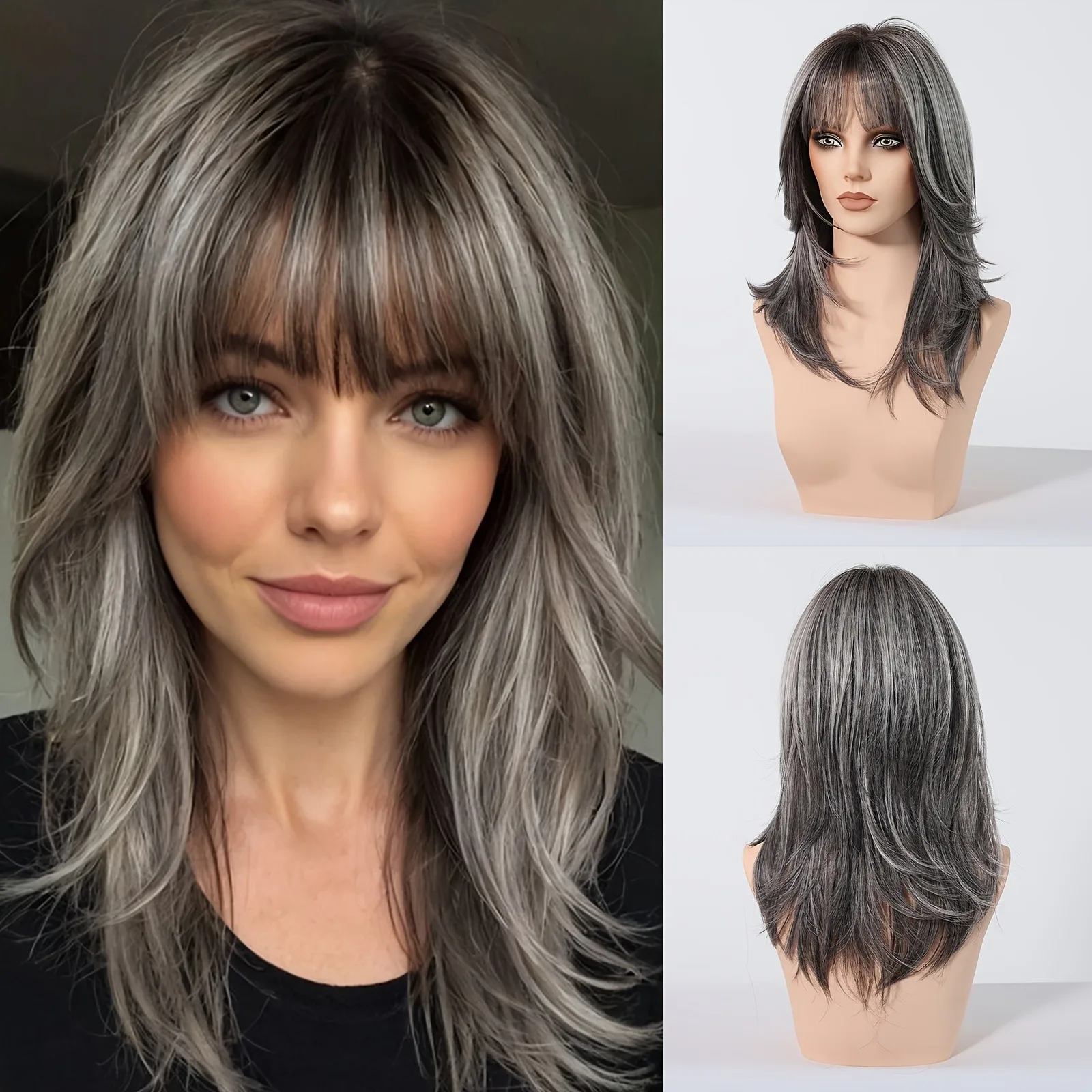 

Hot-selling European and American fashion Ruili wig women's Qi bangs micro-curl medium and long wig high temperature silk full h