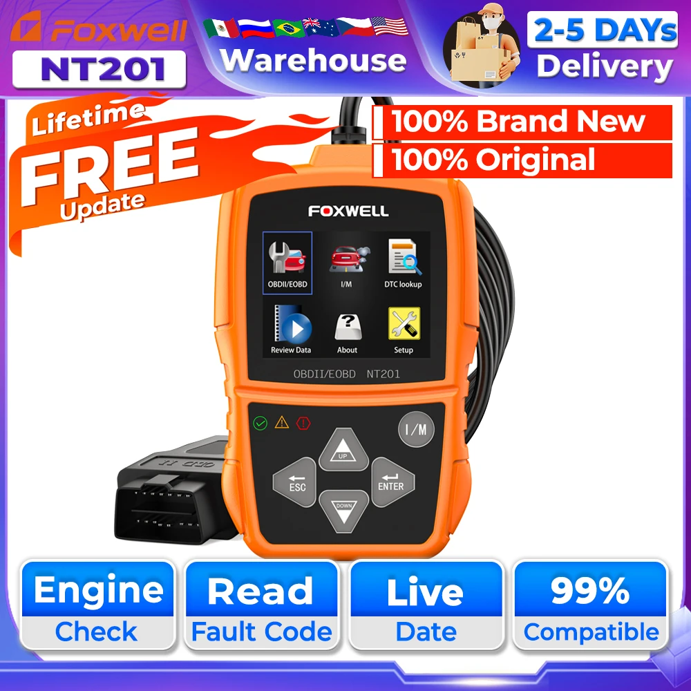 

FOXWELL NT201 OBD2 сканер автомобильного кода считыватель света двигателя OBDII EOBD автомобильный компьютер диагностический сканер инструмент авто неисправностей