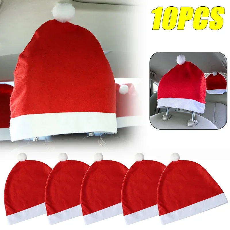 Christmas Car Seat Headrest Cover Santa Hat Design Seat Protection Accessory for Holiday Decoration with Festive Auto Ornaments