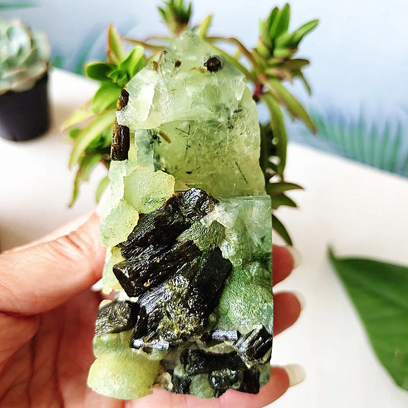 Natural Stone Grape Agate Crystal Verdelite Tower And  Black Tourmaline Three Mineral Symbionts Wand Point Room Decor Healimg