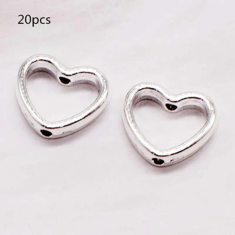 20pcs/Lot Love Heart Hollow Loose Spacer Beads Silver Color Alloy Beads For Jewelry DIY Necklace Bracelets Accessories