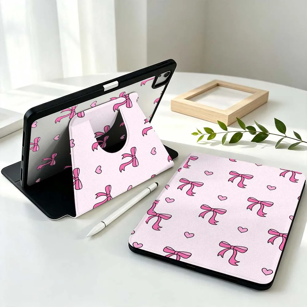 Cartoon Pink Bow Heart For Samsung Galaxy Tab S11 S10 S9 S8 A11 FE Plus Ultra 360° Rotation Stylus Storage Tablet Case