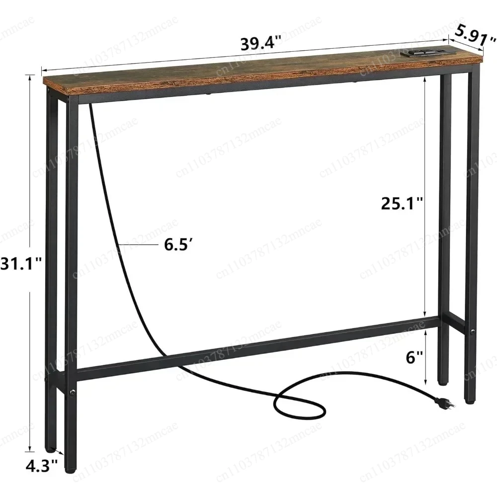 5.9" D X 39.4" W X 31.1" H Side Table Living Room Pack Narrow Console Table with Power Outlets view 4