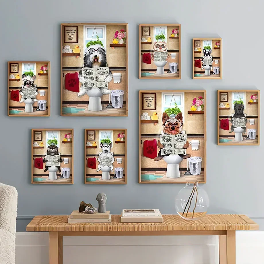 Wall Art Posters Prints Nordic Canvas Cartoon Dog Mole Hamster Painting Animal Pictures for Bathroom Toilet Home Decor