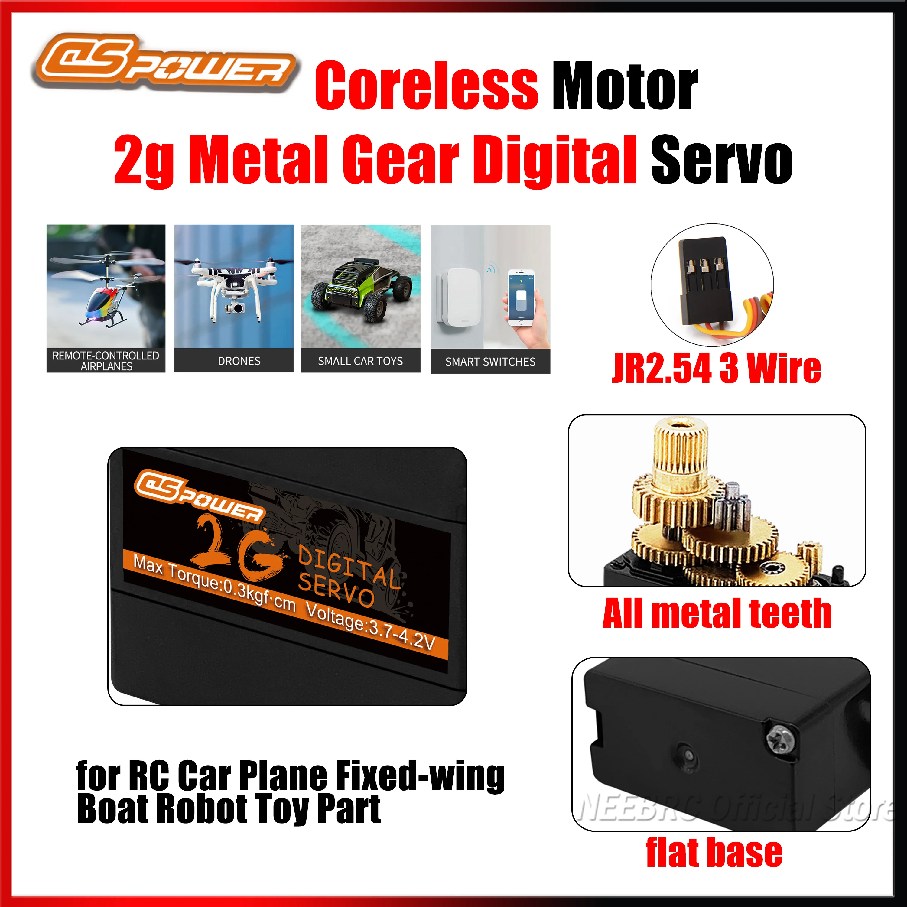 

DSPOWER 2G Micro Metal Gear Digital Servo Coreless Motor Flat Base for RC Car Plane Fixed-wing Helicopter Boat Robot Toy Parts
