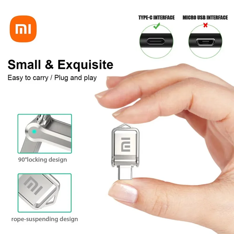 محركات أقراص فلاش Xiaomi USB 2 تيرابايت USB 3.2 عالية السرعة للهاتف المحمول والكمبيوتر ناقل الحركة المتبادل واجهة محمولة من النوع C قرص U معدني