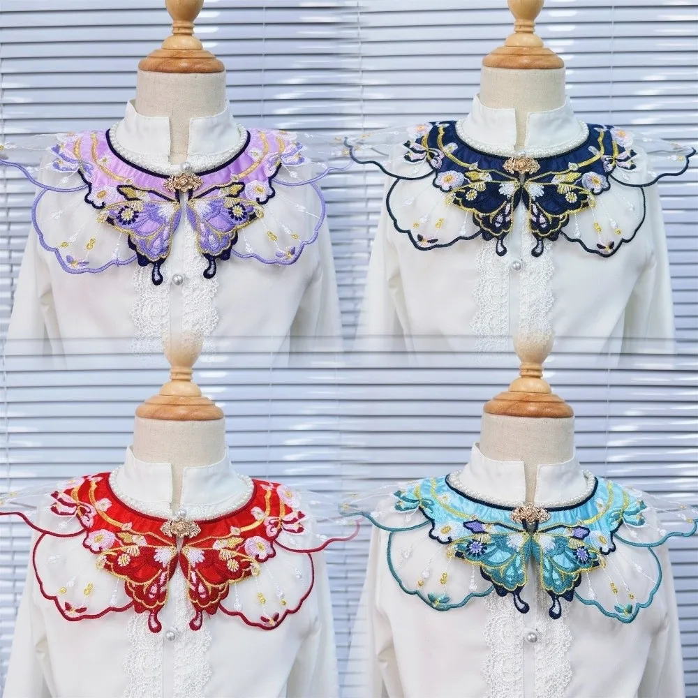 Embroidery Decoration Hanfu Shawl Butterfly Embroidery Handmade False Floral Collar Traditional Style Detachable Collar