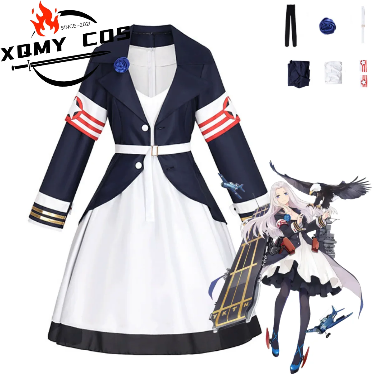 

XQAnime Game Azur Lane Uss Yorktown Cosplay Costume White Dress Coat Uniform Full Set Adult Woman Sexy Carnival Halloween Suit
