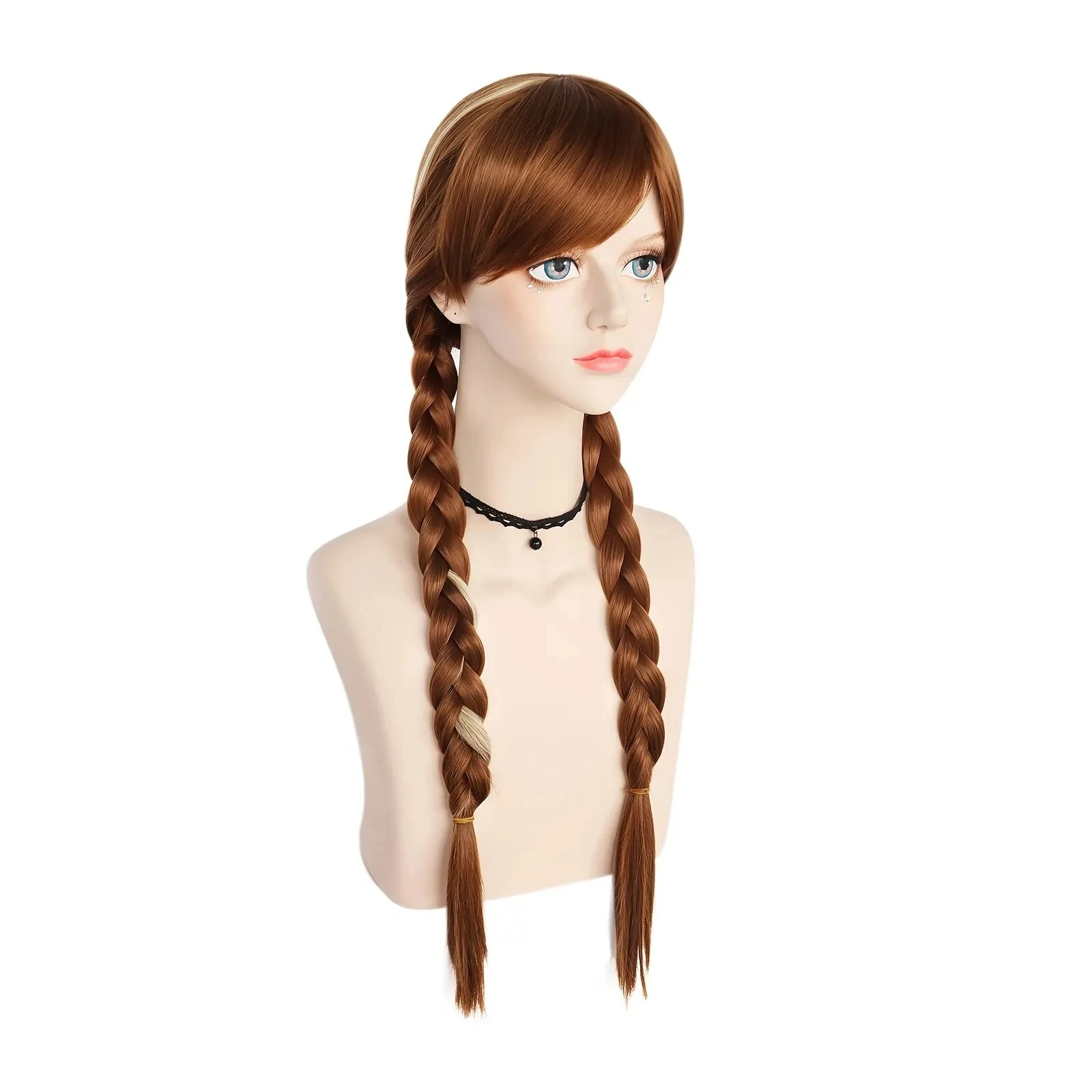 22inch Frozen Anna Princess Long Brown Girls Braid Cosplay Women\'s Wig for Costume Party Halloween Christmas