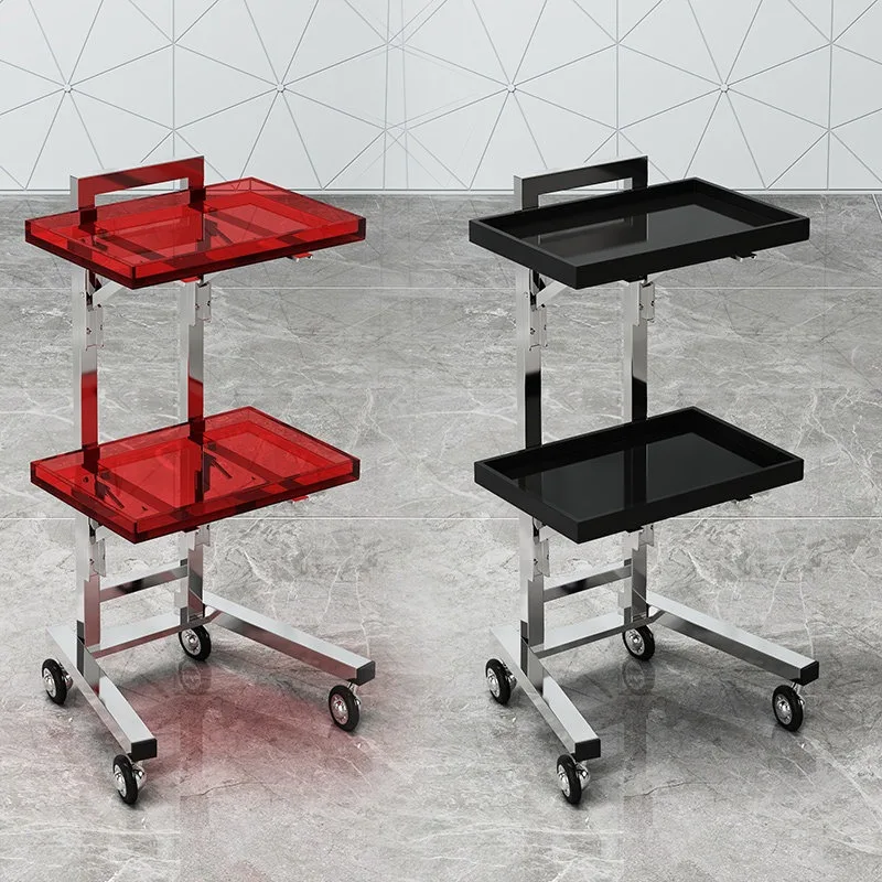 Stainless Steel 2-Tier Foldable Tool Cart for Beauty Salon Barber Shop Trolley Workbench Supermarket Storage