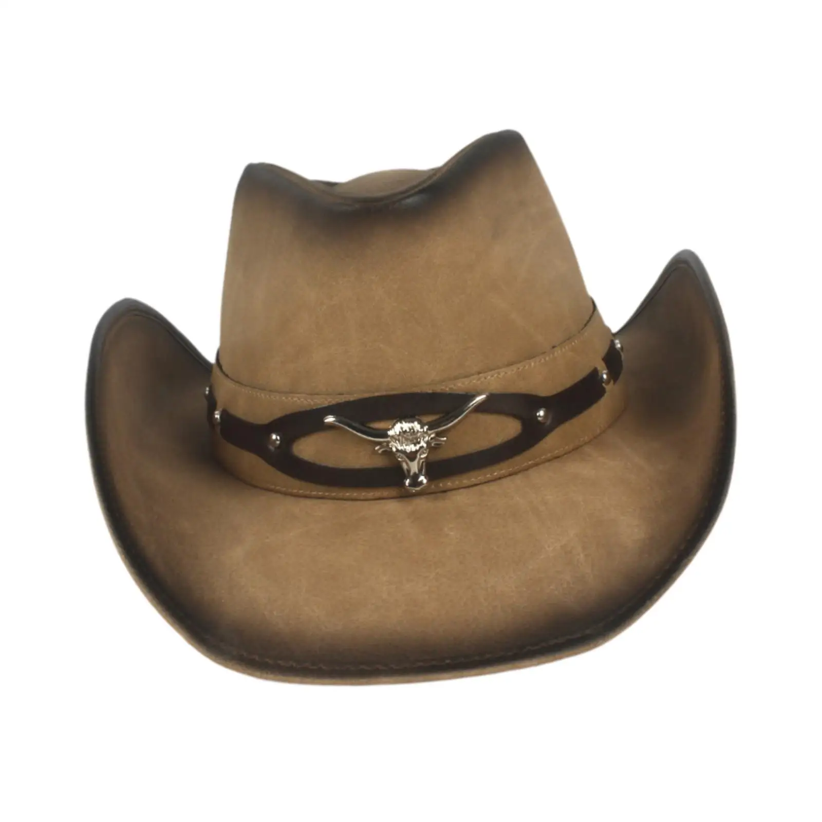 Elegant Western Cowboy Hat for Men PU Leather with Decorative Brim Lightweight Costume Hat for Themed Party Photo