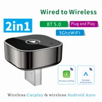 Adaptador 2 en 1 con cable a inalámbrico CarPlay Android Auto para estéreo de coche OEM con Dongle USB Mini caja inteligente Plug Play Blueto
