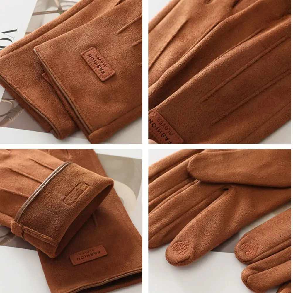 All-Match Velvet Winter Cycling Gloves Soft Thick Women Mittens Solid Color Touch Screen Suede Gloves Autumn