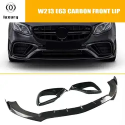 B Style Carbon Fiber Front Bumper Chin Lip Splitter with Air Vent Cover for Benz W213 E63 E63S AMG 2017-2021 Pre-Facelift