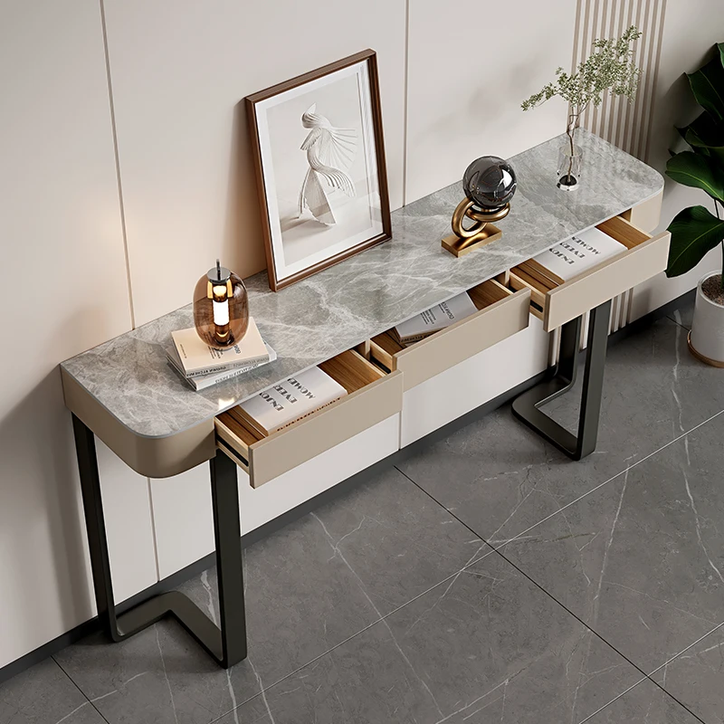 

Luxury Glossy Console Table For Hallway Living Room Slate Porch Side Table High-quality Drawer Cabinet Home Furniture 80/100/120