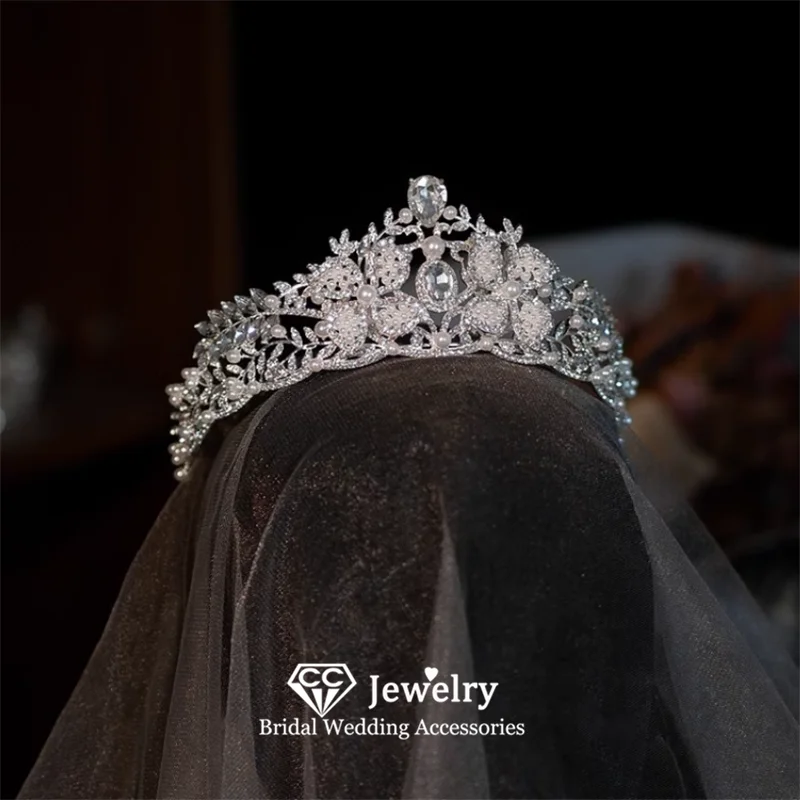 

Свадебная корона CC, женские аксессуары для волос, ювелирные украшения для помолвки, свадебные повязки на голову, тиары с имитацией жемчуга, роскошные коронеты для вечеринок FO48