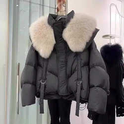 New Korean Fashion Fur Collar Winter Women Black Jacket Ladies Vintage Short Warm Puffer Coat Female Parkas Outerwear 2025 Tops