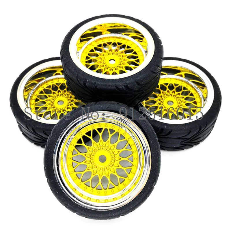 RC 1：10 RC Soft Rubber On Road Tire Tyre Wheel Rim (Chrome+Painting Gold)for 1:10 Toy car tires 65mm*26mm