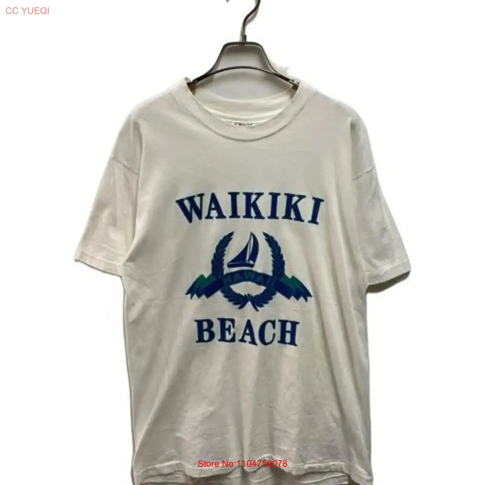 Waikiki Beach T Shirt 80s Vintage Cotton  vintage Washed Stretched streetwear Breathable Versatile fashion Casual graphic