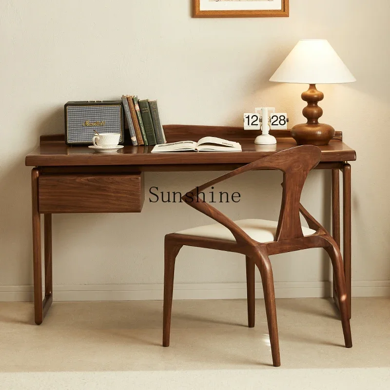 

Black walnut desk with drawers retro minimalist desk