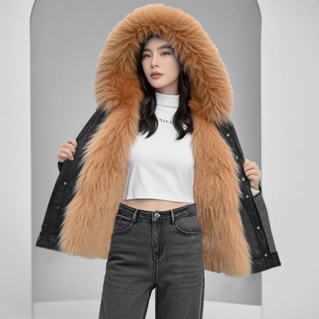 Pai التغلب معطف المرأة شتاء 2025 جديد سميكة الذهبي فرو المنك سترة للإزالة الفراء الداخلي واحد أبلى معطف قصير الإناث