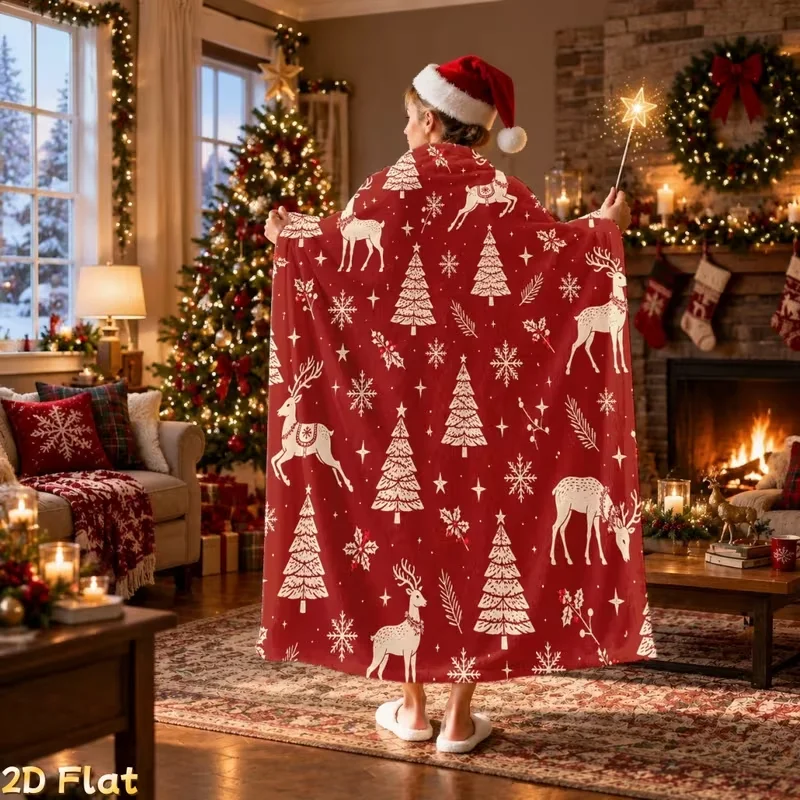 Festive Christmas Tree and Deer Print Blanket Cozy Durable Vibrant Colors Ideal for Sofa, Bed, Camping Travel As A Holiday Gift