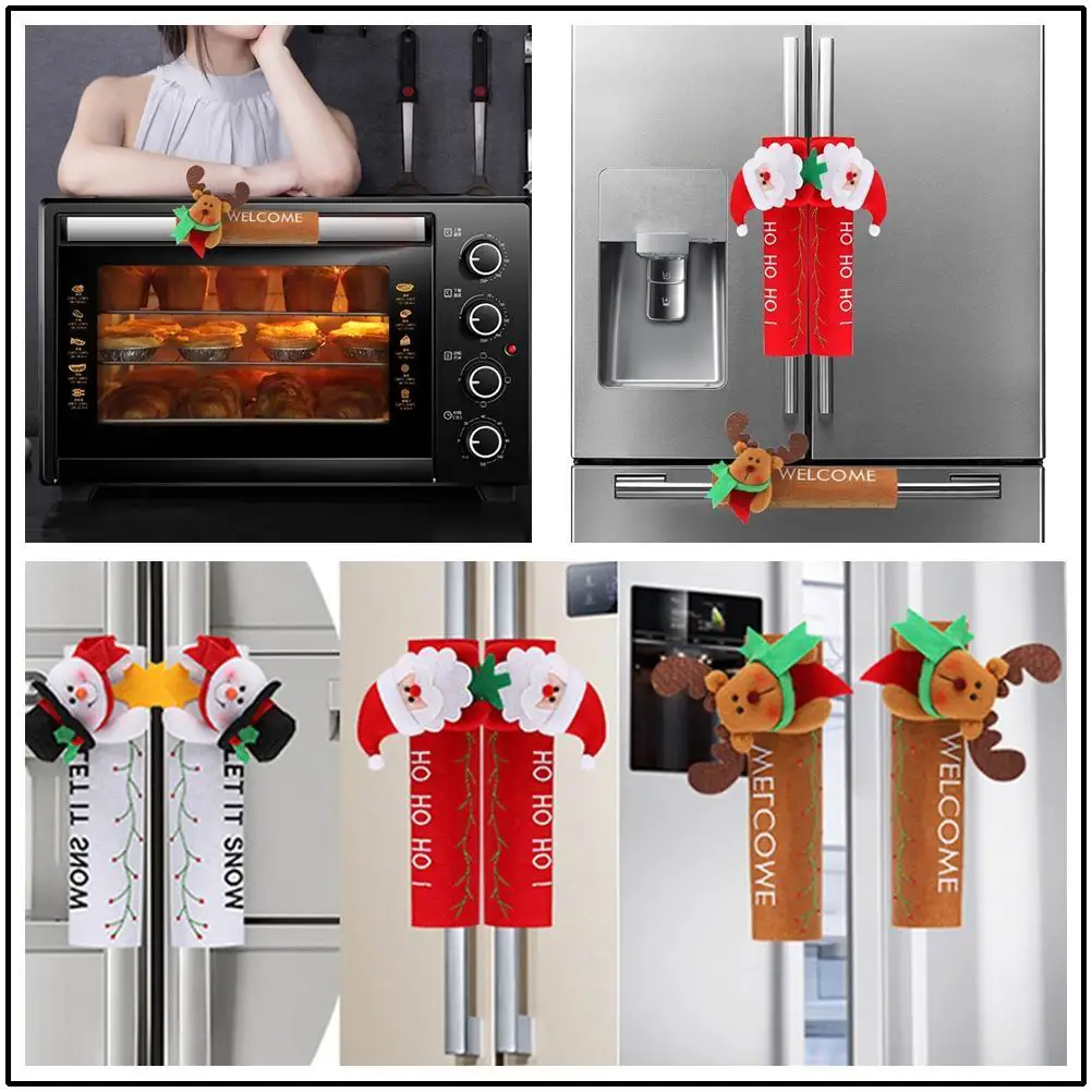 Christmas Fridge Handle Covers Santa Claus Microwave Oven Dishwasher Door Decoration for Home Navidad Natal New Year Gift