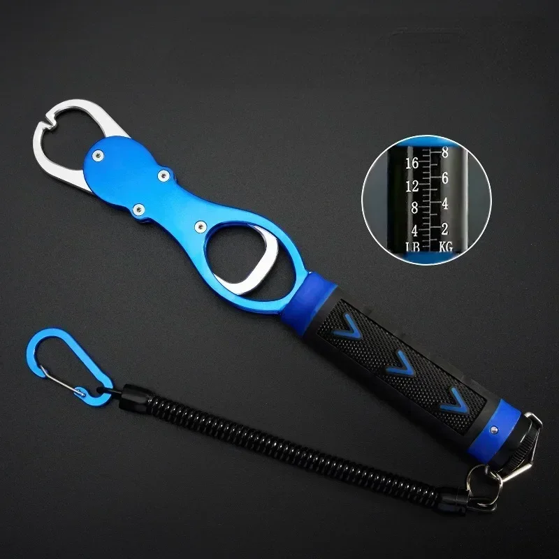 Portable Aluminum Alloy Fishing Grip Hook Gripper Fishing Lip Gripper Fish Plier Hand Grip With Weight Scale Fishing Accessories