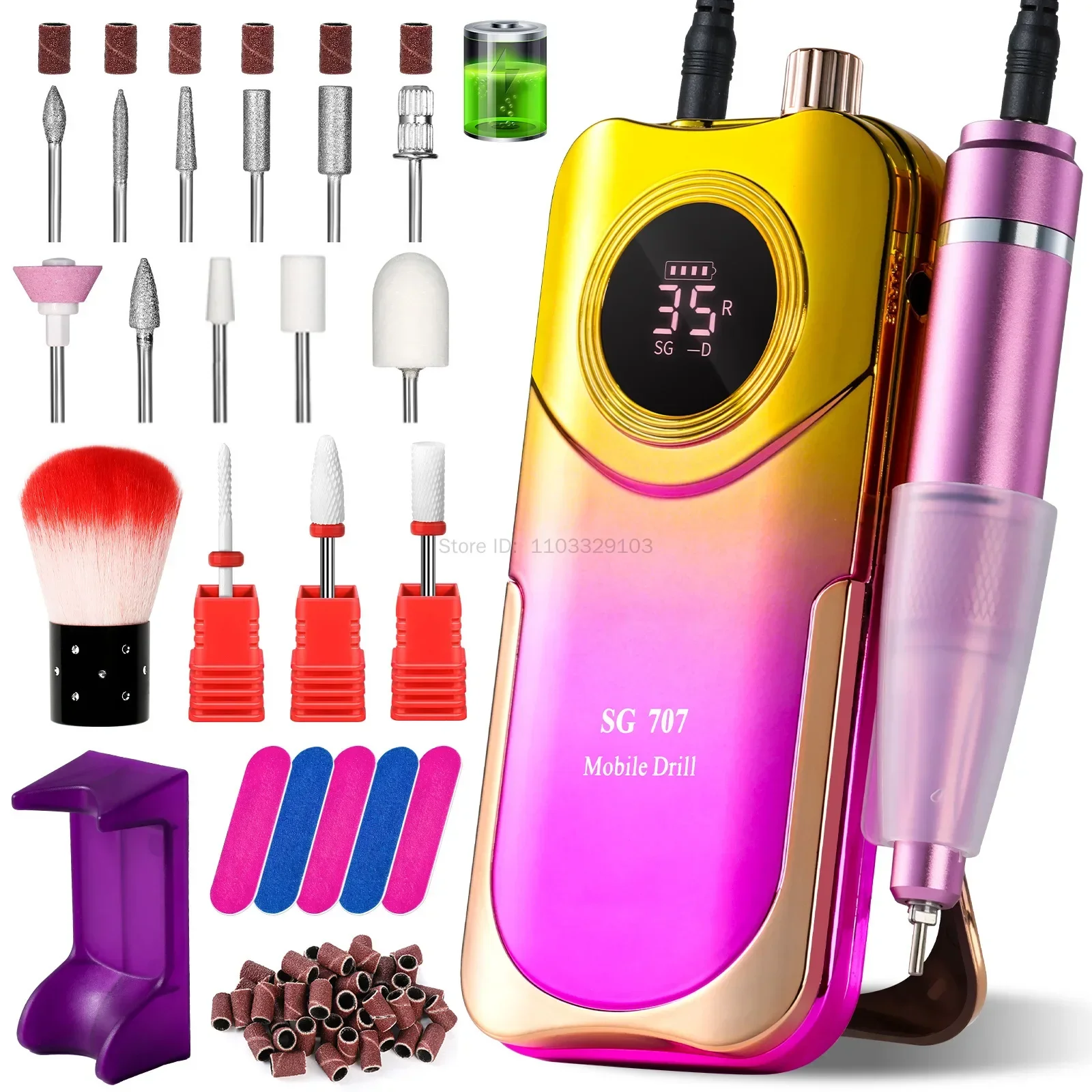 Professional Nail Drill 35000RPM Rechargeable Electric Nail Drill Machine LED Display Cordless Nail E File for Acrylic Gel Nails