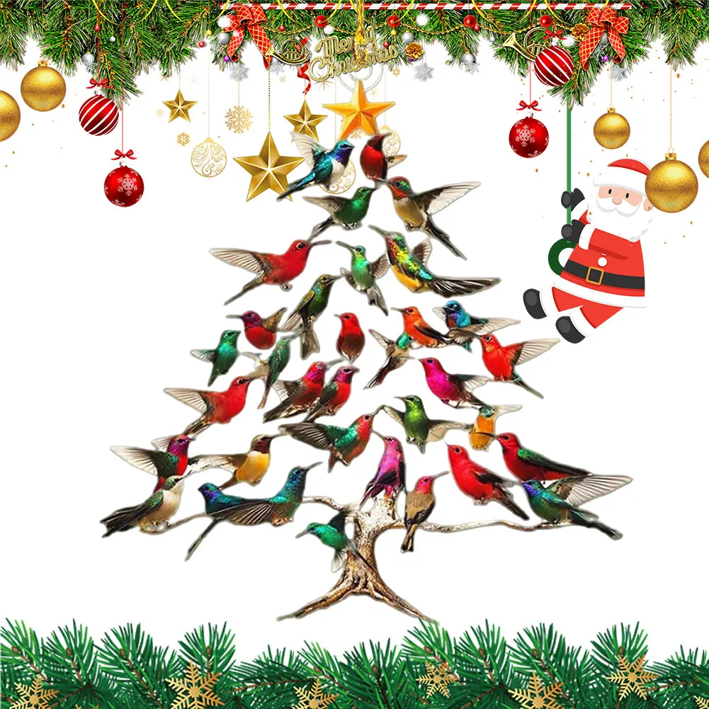 for Colorful Hummingbirds Tree Decor Birds Christmas Tree Hanging Pendant for Yard Courtyard Door Outdoor Windows Decoration