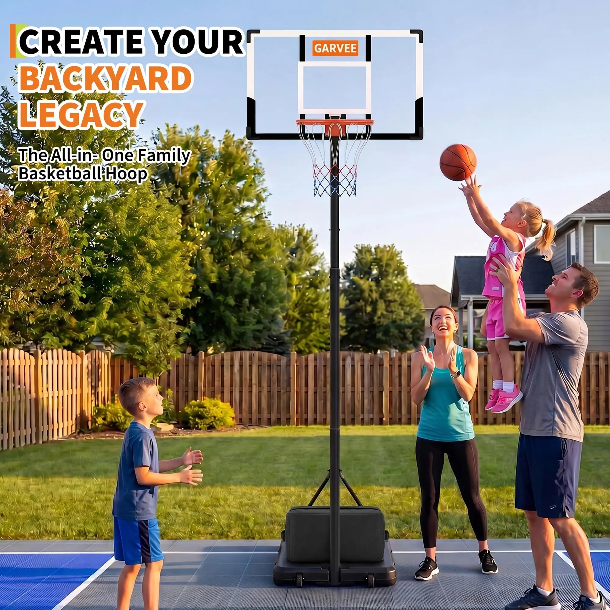 Canestro da basket portatile e regolabile per bambini e adulti – altezza da 1,7 a 3 metri – tabellone da 112 cm con rete e base ampia – utilizzabile in interni ed esterni, in piscina, in garage, in
