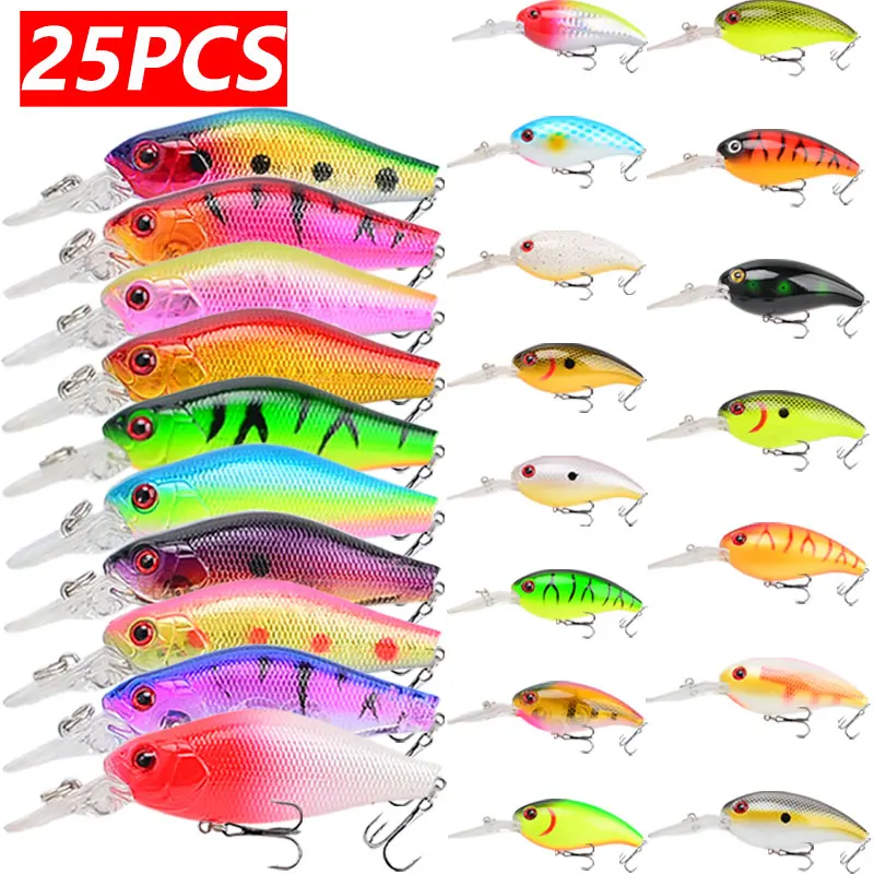 25pcs/lot Fishing Lure 8g Minnow And 15.5g Crankbit Wbblers 3D Eyes Perch Artificial Bait Pike Carp Bait Swim Bait Fishing