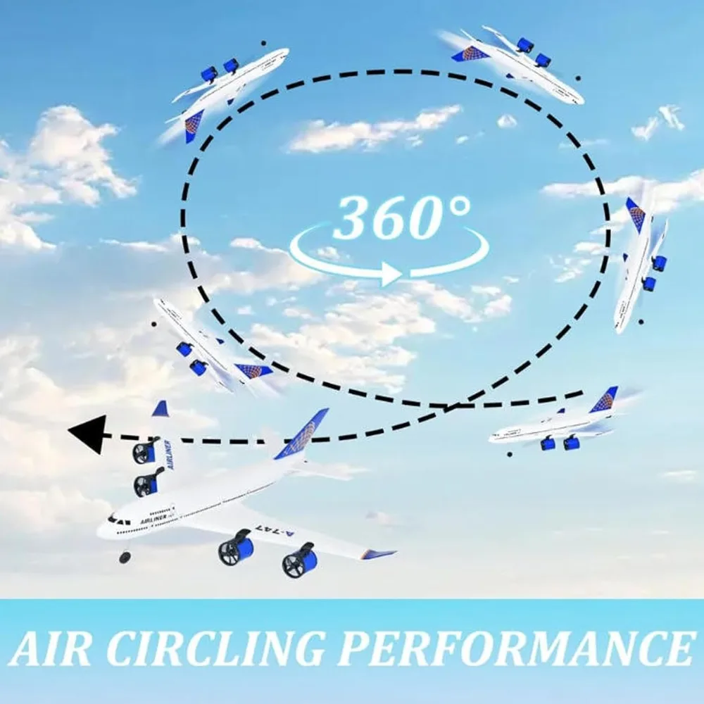 Juguete de avión de línea de espuma RC A-747 de 3 canales de 2,4 Ghz con luces LED y cuatro motores