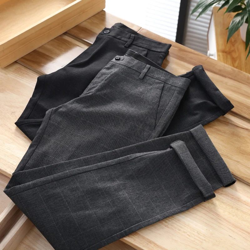 

Ele Brit Sle мужские облегающие повседневные брюки осень-зима ветрозащитные теплые длинные брюки в клетку модная городская одежда