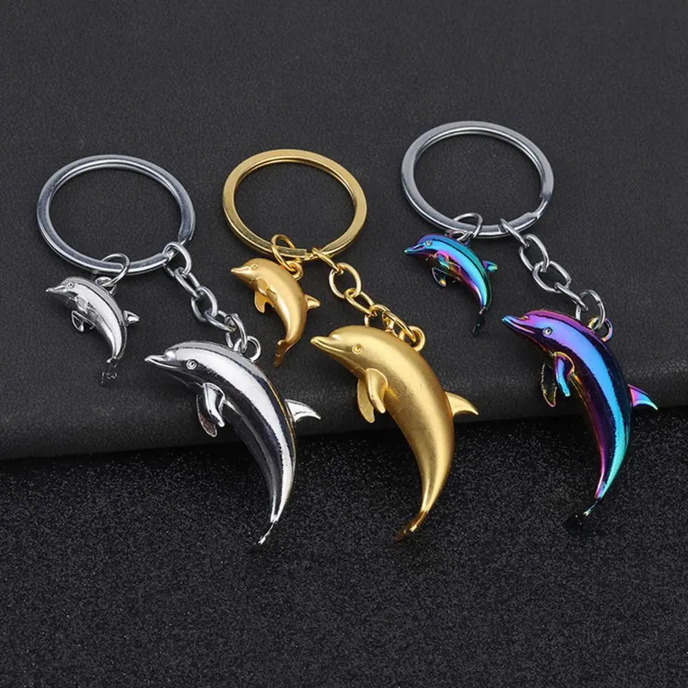 Keychain Pendant Zinc Alloy Dolphin Design Key Chain Easy to Hang Electroplated Metal Key Ring Backpack Car Accessory