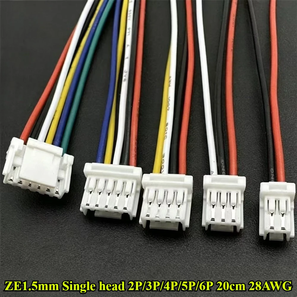 20Pcs ZE1.5mm Single Head With Lock Buckle 1.5mm Pitch Terminal Wire 2P/3P/4P/5P/6P Length 20CM 28AWG Electronic Wire Connector