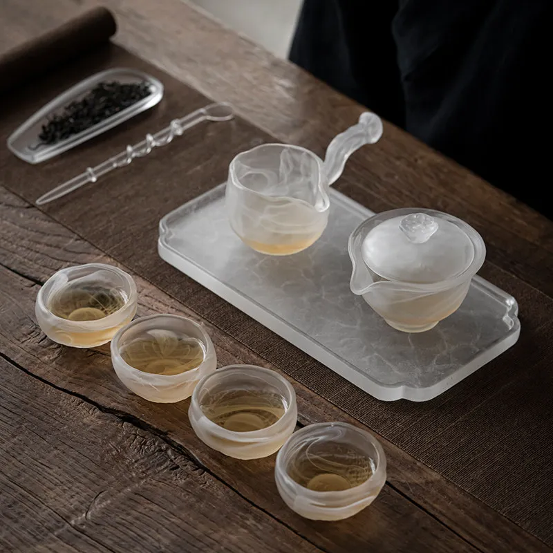 Handmade ice cloud kung fu tea set, household complete set, high-end living room dry tea tray gift box