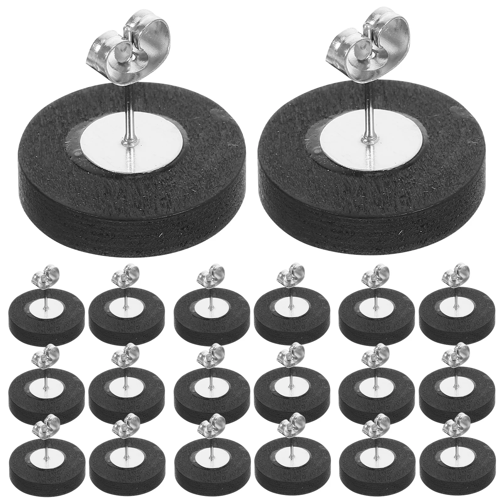 

20pcs Wood Cabochon Studs 12Mm Stainless Steel Bezels Black Trays Settings Jewelry Making Diy Accessories Round Wood Stud Blanks
