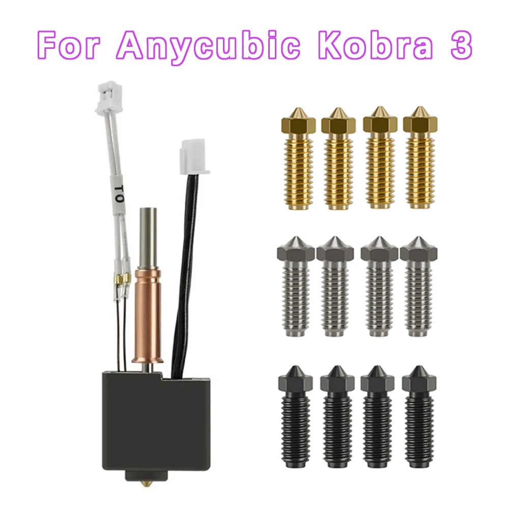 Hotend For Anycubic Kobra 3 Combo Hot End with Heatbreak 0.2/0.4/0.6/0.8mm Brass Copper Nozzle For Anycubic Kobra3 Print Head