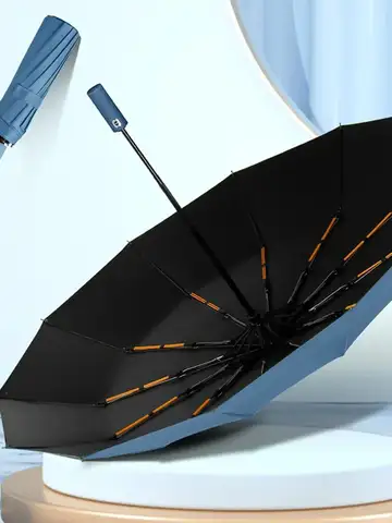 12 Bone Black Glue Fully Automatic Umbrella With Thick And Durable Keel Three Fold Umbrella UV Resistant Folding Umbrella