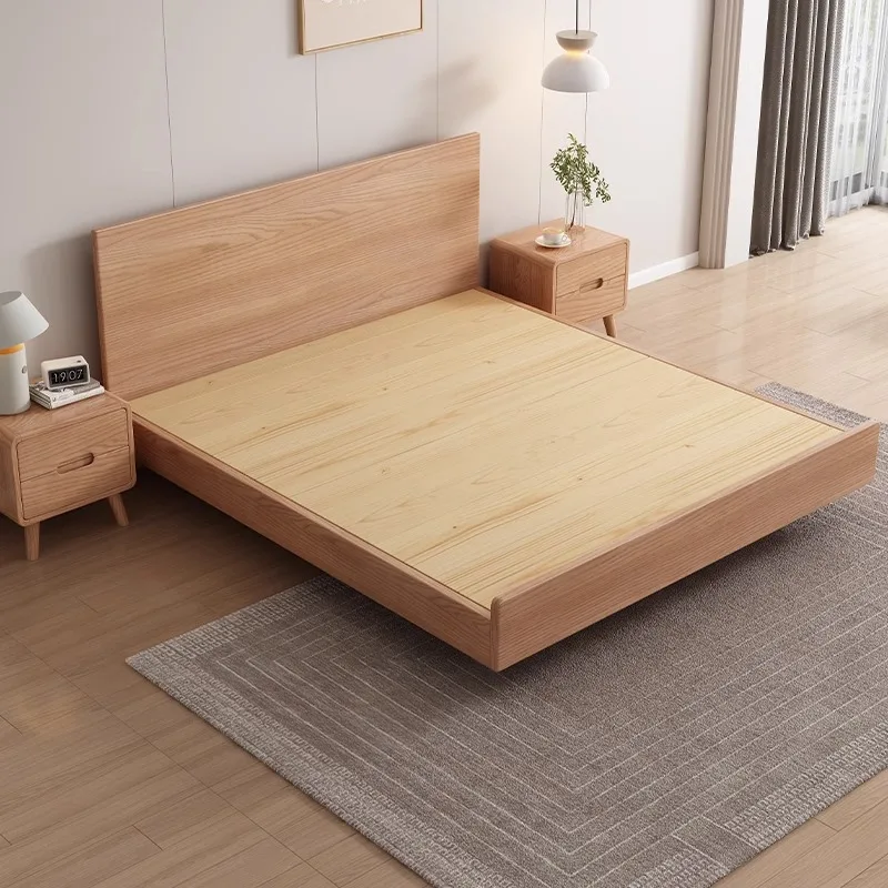 Nordic simple household bedroom solid wood bed ash wood grain suspended air pressure bed