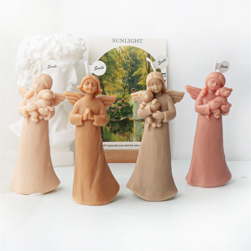 Hug Star Young Witch Silicone Candle Mould Hold Cat Princess Doll Fairy Resin Casting DIY Blessed Love Heart Angel Statue Tool