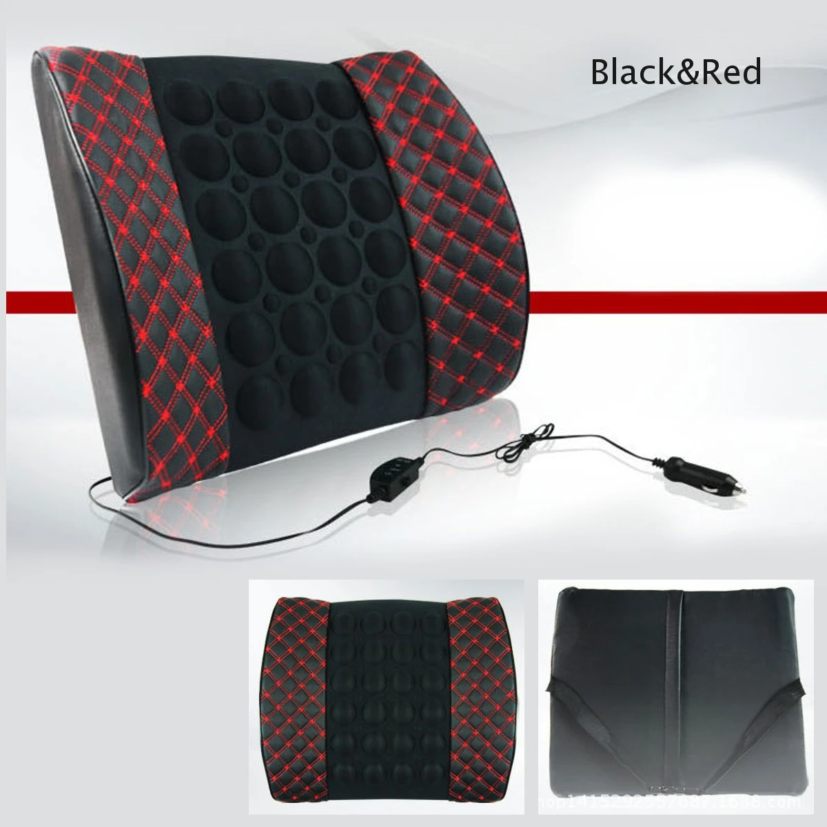 12V Car Pillow Back Support Lumbar Electrict Massage PU Leather Car Trucks Pain Relive Protection Wasit Seat Cushion Relax